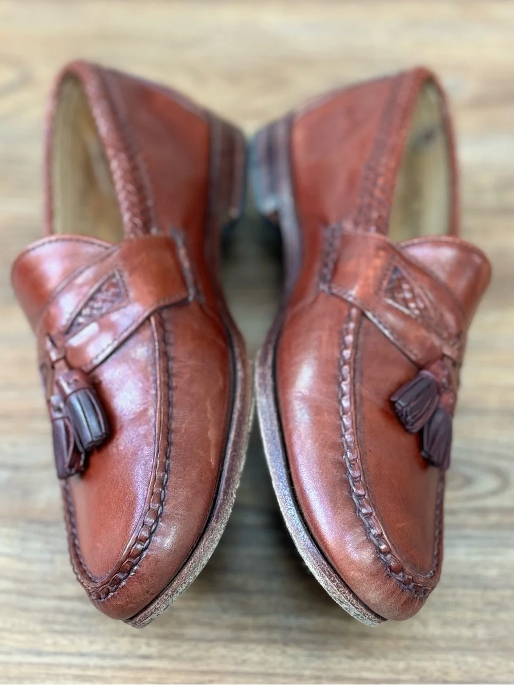Allen Edmonds Maxfield Brown Leather Tassel Loafers Woven Trim Men’s 10.5D 47716